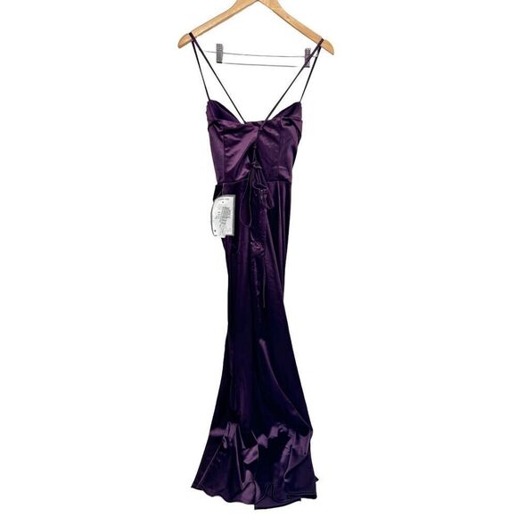 Speechless Pleated Side Slit Satin Gown Size Large Purple Lace‎ Up Maxi - Picture 4 of 12